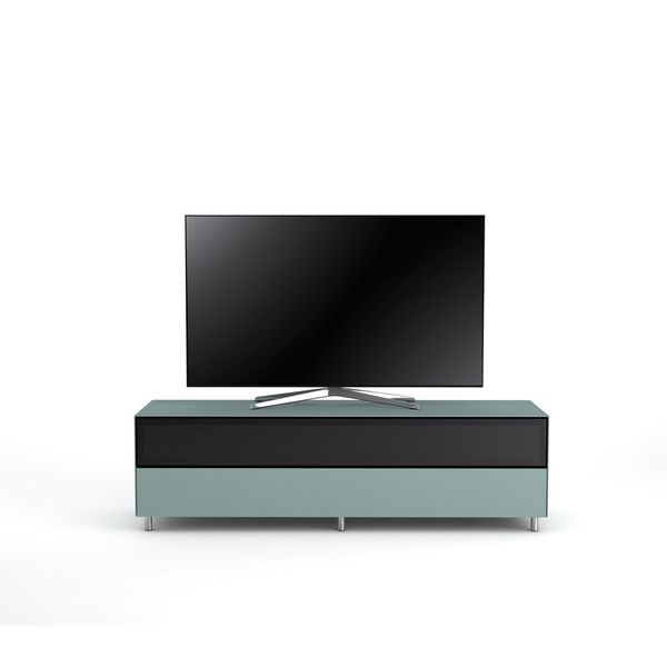 Meuble TV Design 160 cm Epure SINGLE SOUND XL Verre Bleu Nordic Mat Satiné