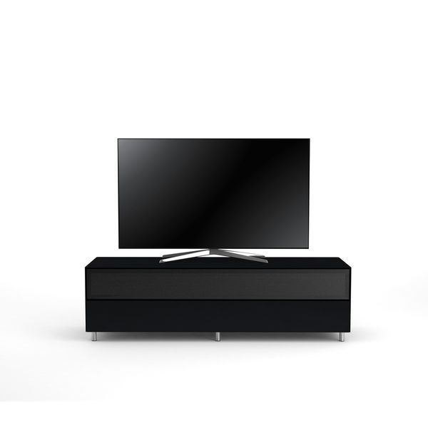Meuble TV Design 160 cm Epure SINGLE SOUND XL Verre Noir Mat Satiné