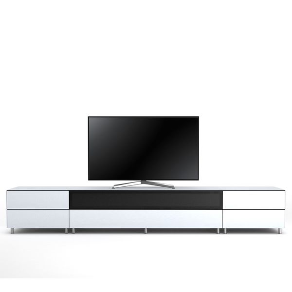 Meuble TV Design 290 cm Epure SALON SOUND K3 Verre Blanc Mat Satiné
