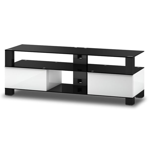 Meuble TV Sonorous md9140-B-INX-WHT Verre Noir Blanc Laqué