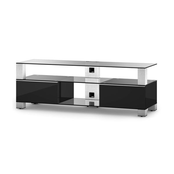 Meuble TV Sonorous md9140-C-INX-BLK Verre Claire, Noir laqué